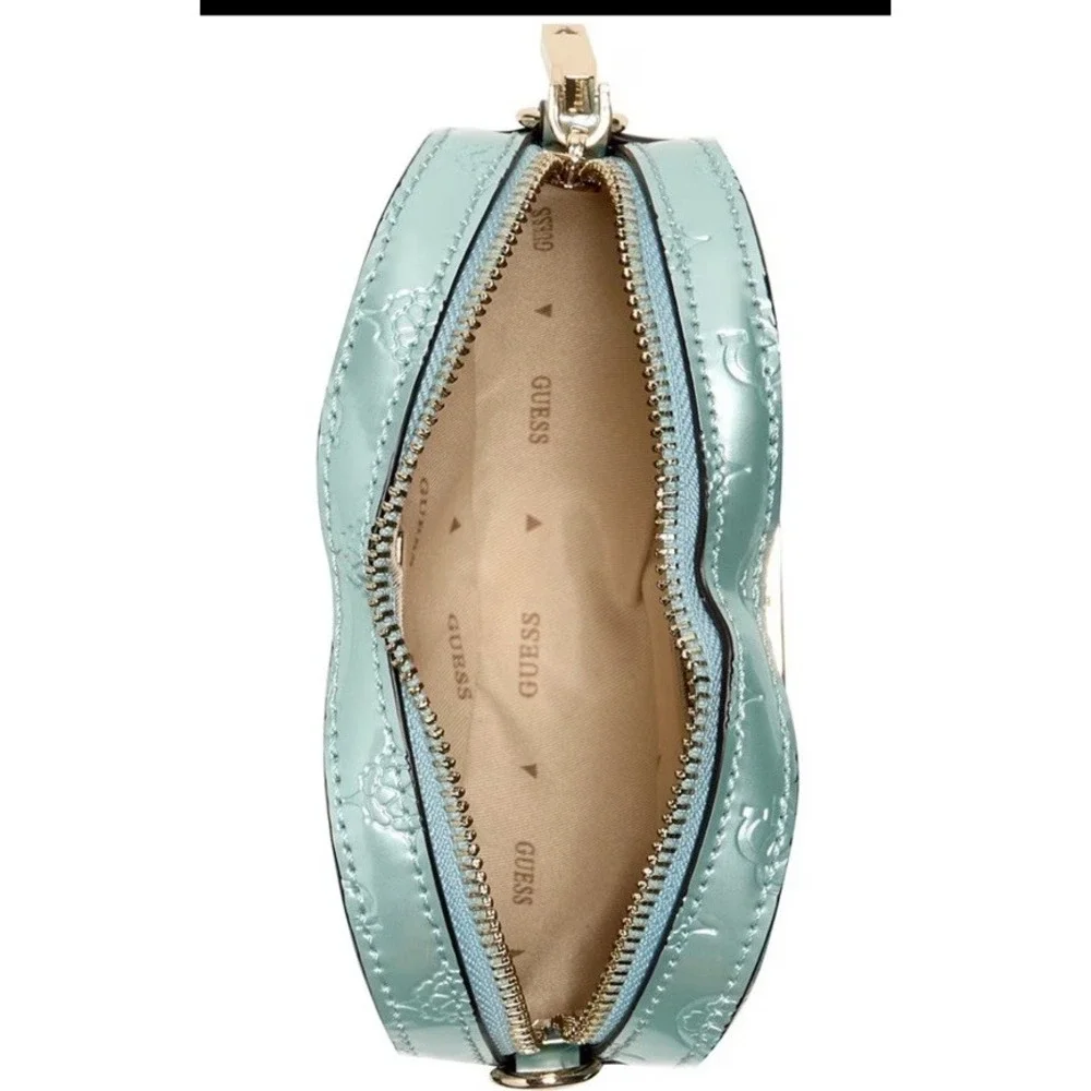 GUESS Arnela Mini Heart Crossbody Purse Quilted‎ Powder Blue Leather NWT